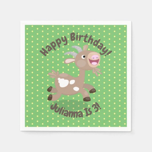 かわいいハッピービリーヤギ漫画イラストレーション スタンダードカクテルナプキン (正面)