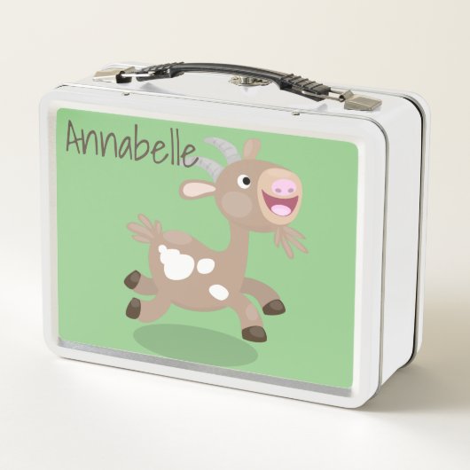 かわいいハッピービリーヤギ漫画イラストレーション メタルランチボックス (裏面)