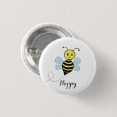 かわいいハッピービーと書道 缶バッジ (正面&裏面)