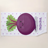 かわいいハッピービーツルートキッチンアニメイラストレーション ビーチタオル (正面)