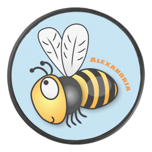 かわいいハッピービー漫画イラストレーション アイスホッケーパック (正面)