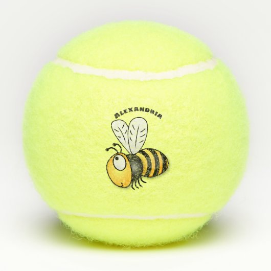 かわいいハッピービー漫画イラストレーション テニスボール (裏面)