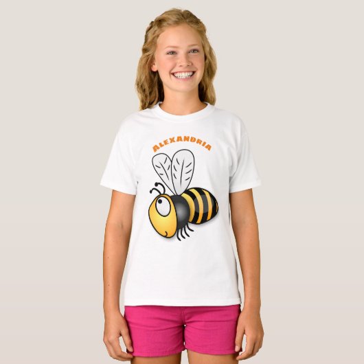 かわいいハッピービー漫画イラストレーション Tシャツ (正面フル)