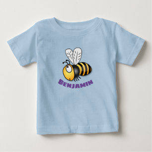 かわいいハッピービー飛んでいるイエローアニメイラストレーション ベビーTシャツ