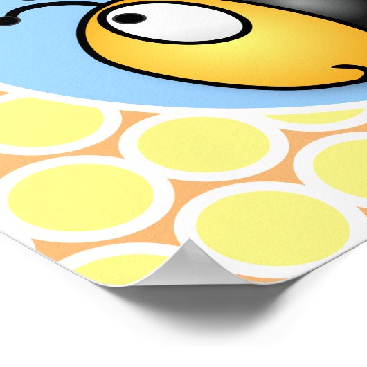 かわいいハッピービー飛んでいるイエローアニメイラストレーション ポスター (角)