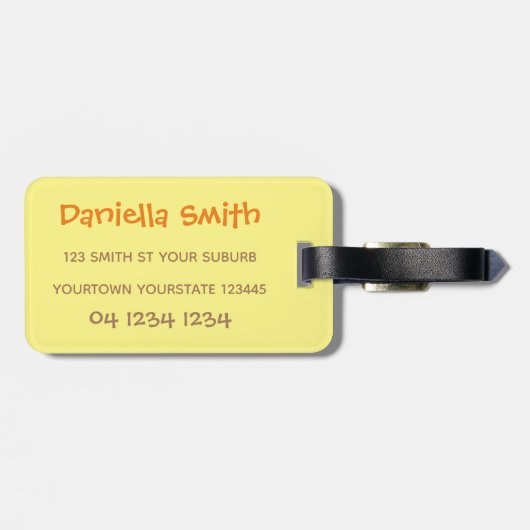 かわいいハッピービー飛んでいるイエローアニメイラストレーション ラゲッジタグ (裏面横)