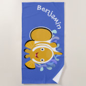 かわいいハッピーピエロのアニメ漫画 ビーチタオル (正面)