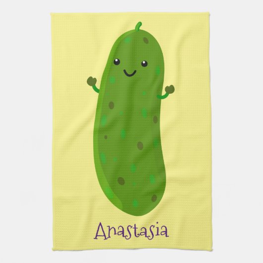 かわいいハッピーピックアニメイラストレーション キッチンタオル (縦)