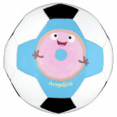 かわいいハッピーピンクのグレーズドナートカートーン サッカーボール (正面)