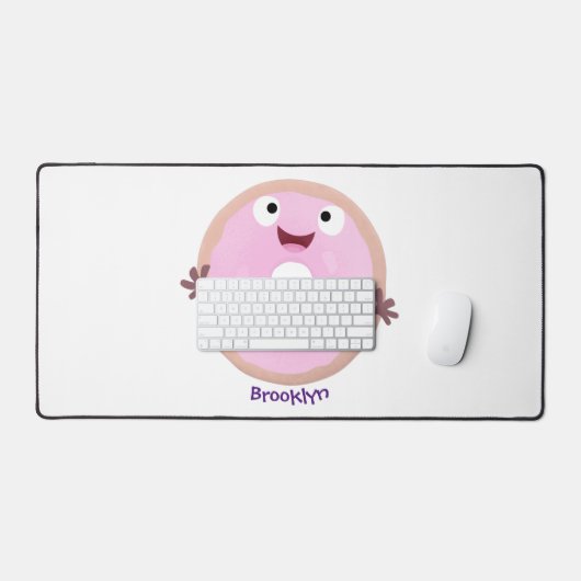 かわいいハッピーピンクのグレーズドナートカートーン デスクマット (キーボード&マウス)