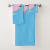 かわいいハッピーピンクのグレーズドナートカートーン バスタオルセット (インサイチュ)