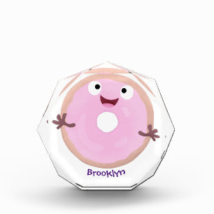 かわいいハッピーピンクのグレーズドナートカートーン フォトブロック