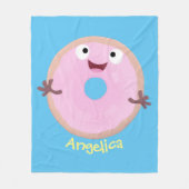 かわいいハッピーピンクのグレーズドナートカートーン フリースブランケット (正面)