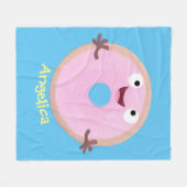 かわいいハッピーピンクのグレーズドナートカートーン フリースブランケット (正面(横))