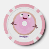 かわいいハッピーピンクのグレーズドナートカートーン ポーカーチップ (裏面)