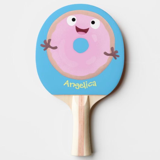 かわいいハッピーピンクのグレーズドナートカートーン 卓球ラケット (裏面)