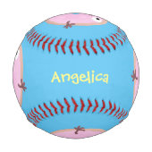 かわいいハッピーピンクのグレーズドナートカートーン 野球ボール (正面)