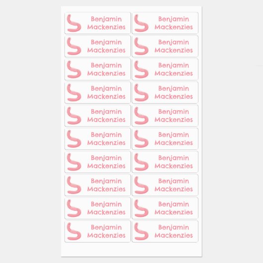 かわいいハッピーピンクのミミズパーソナライズされたガ ラベル (シート)