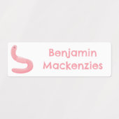 かわいいハッピーピンクのミミズパーソナライズされたガ ラベル (デザイン2)