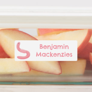 かわいいハッピーピンクのミミズパーソナライズされたガ ラベル