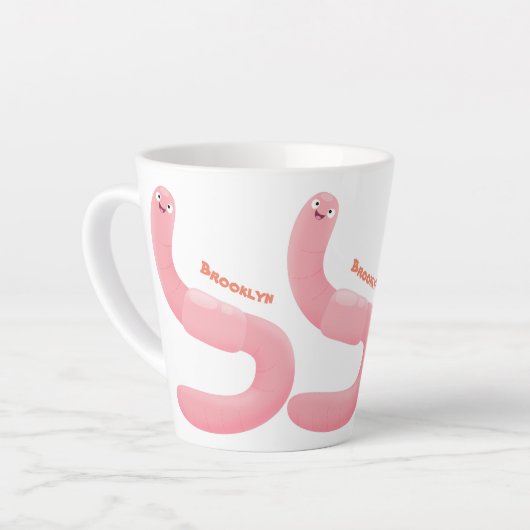 かわいいハッピーピンクのミミズ漫画 カフェラテマグ (左アングル)