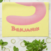 かわいいハッピーピンクのミミズ漫画 キッチンタオル (折り畳み)