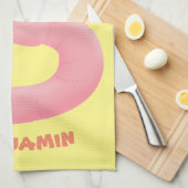 かわいいハッピーピンクのミミズ漫画 キッチンタオル (四つ折り)