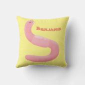 かわいいハッピーピンクのミミズ漫画 クッション (裏面)