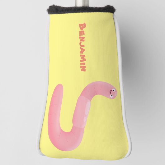 かわいいハッピーピンクのミミズ漫画 ゴルフヘッドカバー (回転90)