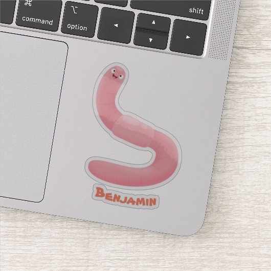 かわいいハッピーピンクのミミズ漫画 シール (詳細)