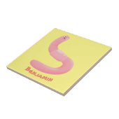 かわいいハッピーピンクのミミズ漫画 タイル (側面)