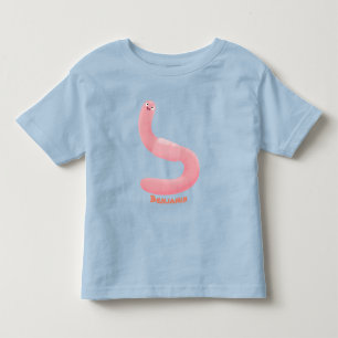 かわいいハッピーピンクのミミズ漫画 トドラーTシャツ