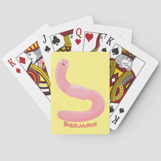 かわいいハッピーピンクのミミズ漫画 トランプ (裏面)