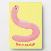 かわいいハッピーピンクのミミズ漫画 フォトプラーク (正面)