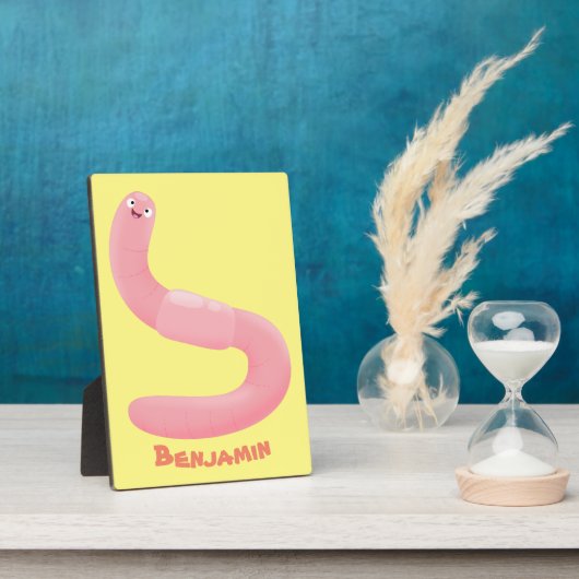 かわいいハッピーピンクのミミズ漫画 フォトプラーク (側面)