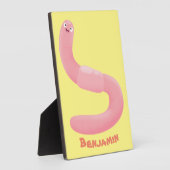 かわいいハッピーピンクのミミズ漫画 フォトプラーク (側面)