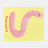 かわいいハッピーピンクのミミズ漫画 フリースブランケット (正面(横))