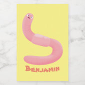 かわいいハッピーピンクのミミズ漫画 フードラベル (シングルラベル)