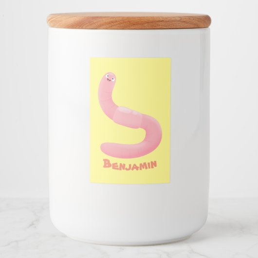 かわいいハッピーピンクのミミズ漫画 フードラベル (正面)