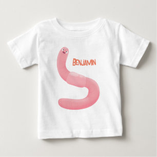 かわいいハッピーピンクのミミズ漫画 ベビーTシャツ
