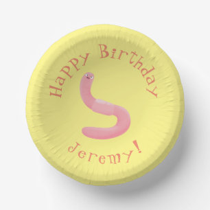 かわいいハッピーピンクのミミズ漫画 ペーパーボウル