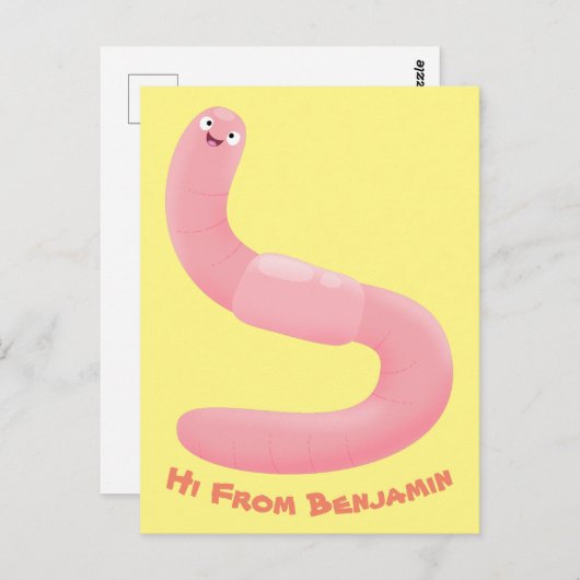 かわいいハッピーピンクのミミズ漫画 ポストカード (正面/裏面)