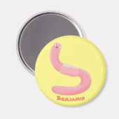 かわいいハッピーピンクのミミズ漫画 マグネット (正面/裏面)