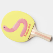 かわいいハッピーピンクのミミズ漫画 卓球ラケット (横)