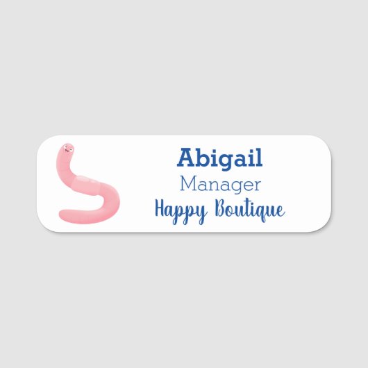 かわいいハッピーピンクのミミズ漫画 名札 (正面)