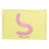 かわいいハッピーピンクのミミズ漫画 枕カバー (裏面)