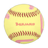 かわいいハッピーピンクのミミズ漫画 野球ボール (正面)