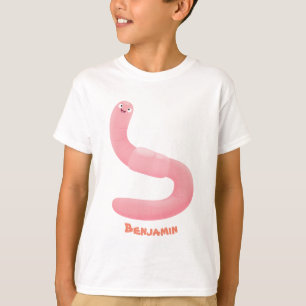 かわいいハッピーピンクのミミズ漫画 Tシャツ
