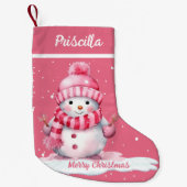 かわいいハッピーピンクの雪メリークリスマス スモールクリスマスストッキング (正面)