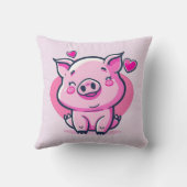かわいいハッピーピンクピッグハートバレンタインスパイアン | クッション (裏面)